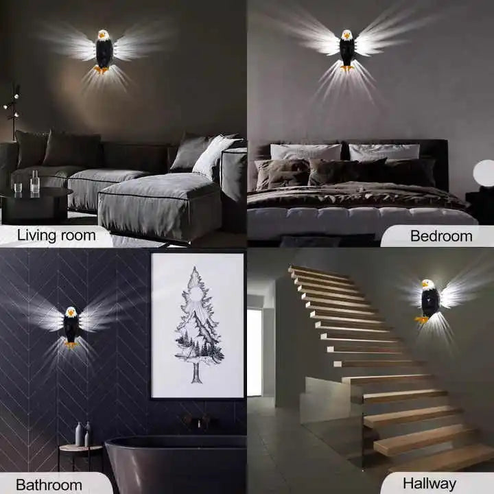 Bedroom Decor owl battery opera magntic Mount 3d black bald eagle wall light with remote control