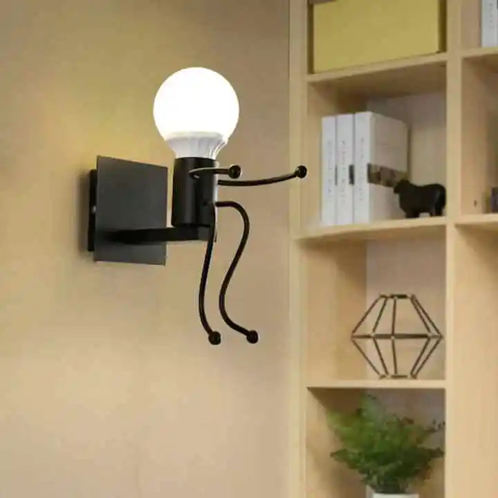 Modern Minimalist Iron Wall Lamp Little Man Wall Light for Bedroom E27 Socket Wall Sconce